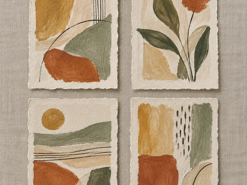 Moodboard of four abstract gouache studies on textured paper