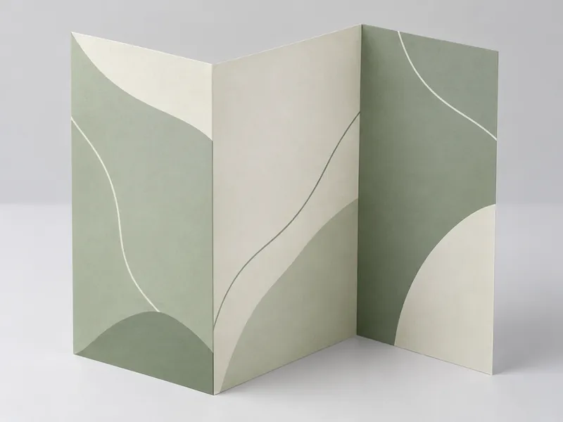 Tri-fold brochure standing open on a plain surface