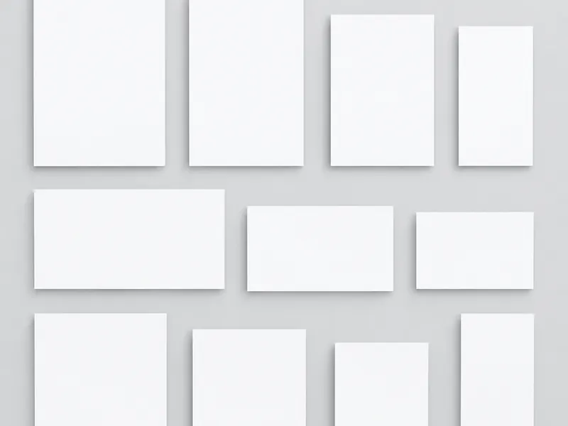 Empty rectangles of different aspect ratios arranged in a grid on a light surface