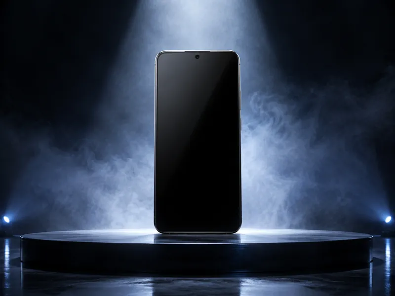 Smartphone under a single spotlight on a dark stage